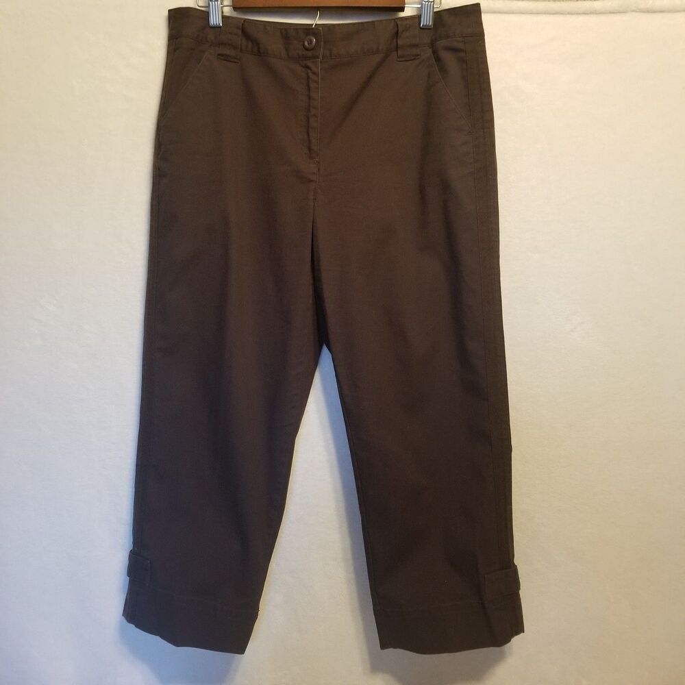 Talbots 12P Petite Capri Pants Brown Cotton Stretch Twill Vintage Classic Summer